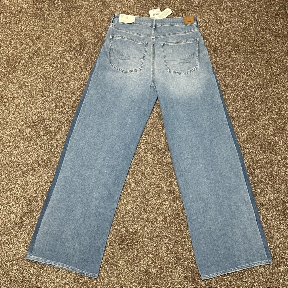 AE Dreamy Drape Stretch Stripe Super High-Waisted Baggy Wide-Leg Jean (12 Long) - Picture 4 of 8